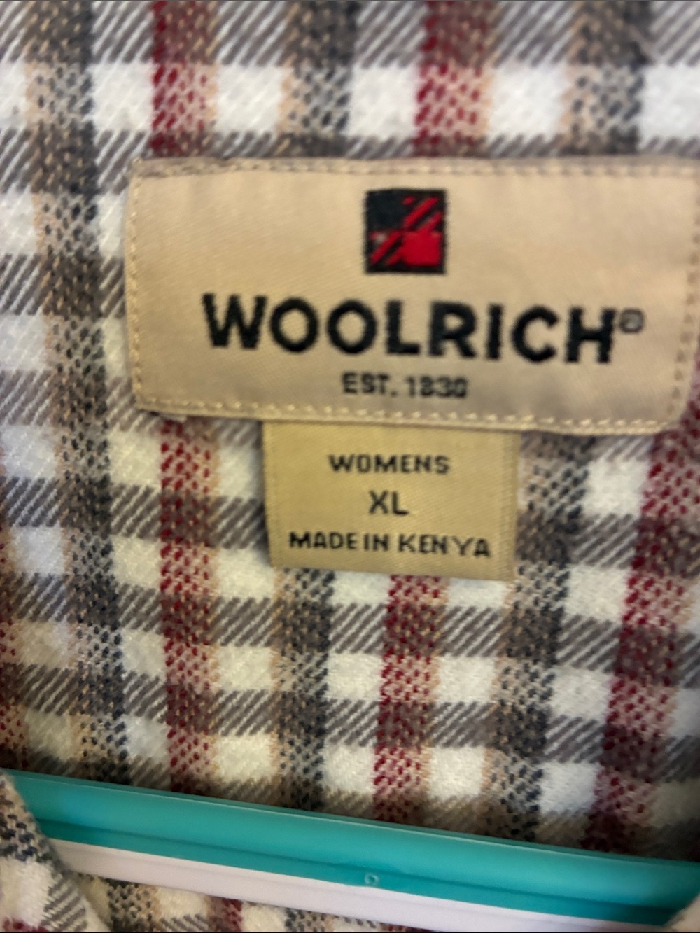 274 Woolrich Women's Plaid Button-Down Shirt in Cream, Brown & Red